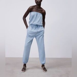 ZARA WOMEN WASHED EFFECT LONG JUMPSUIT SIZE S NWT